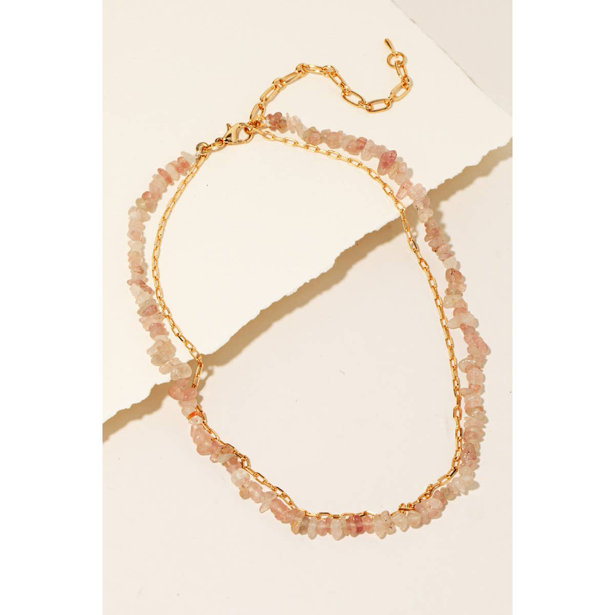 Pebble Stone Beads And Chain Layered Necklace