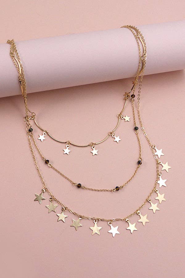 MULTI LAYER STAR CHARM BEAD NECKLACE