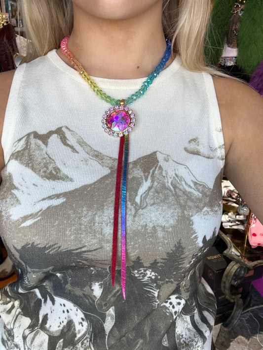 Rainbow Bling Leather necklace