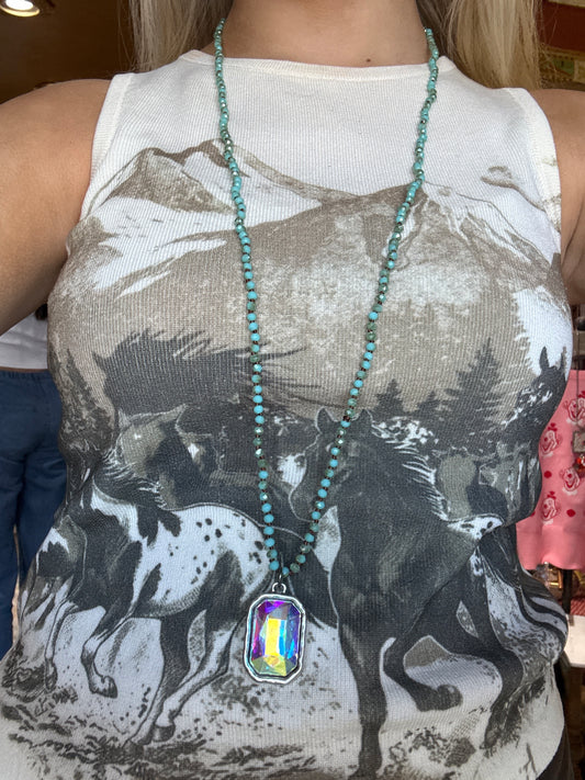 Blue Beaded Crystal Necklace