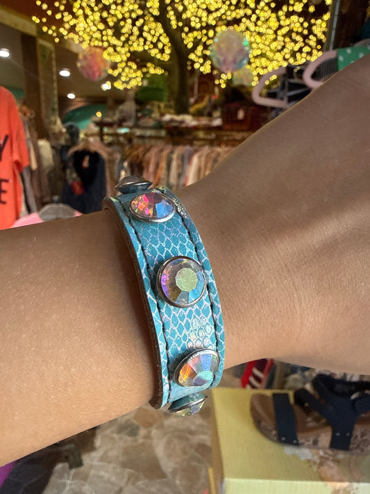 Blue Mermaid Leather Bling Bracelet