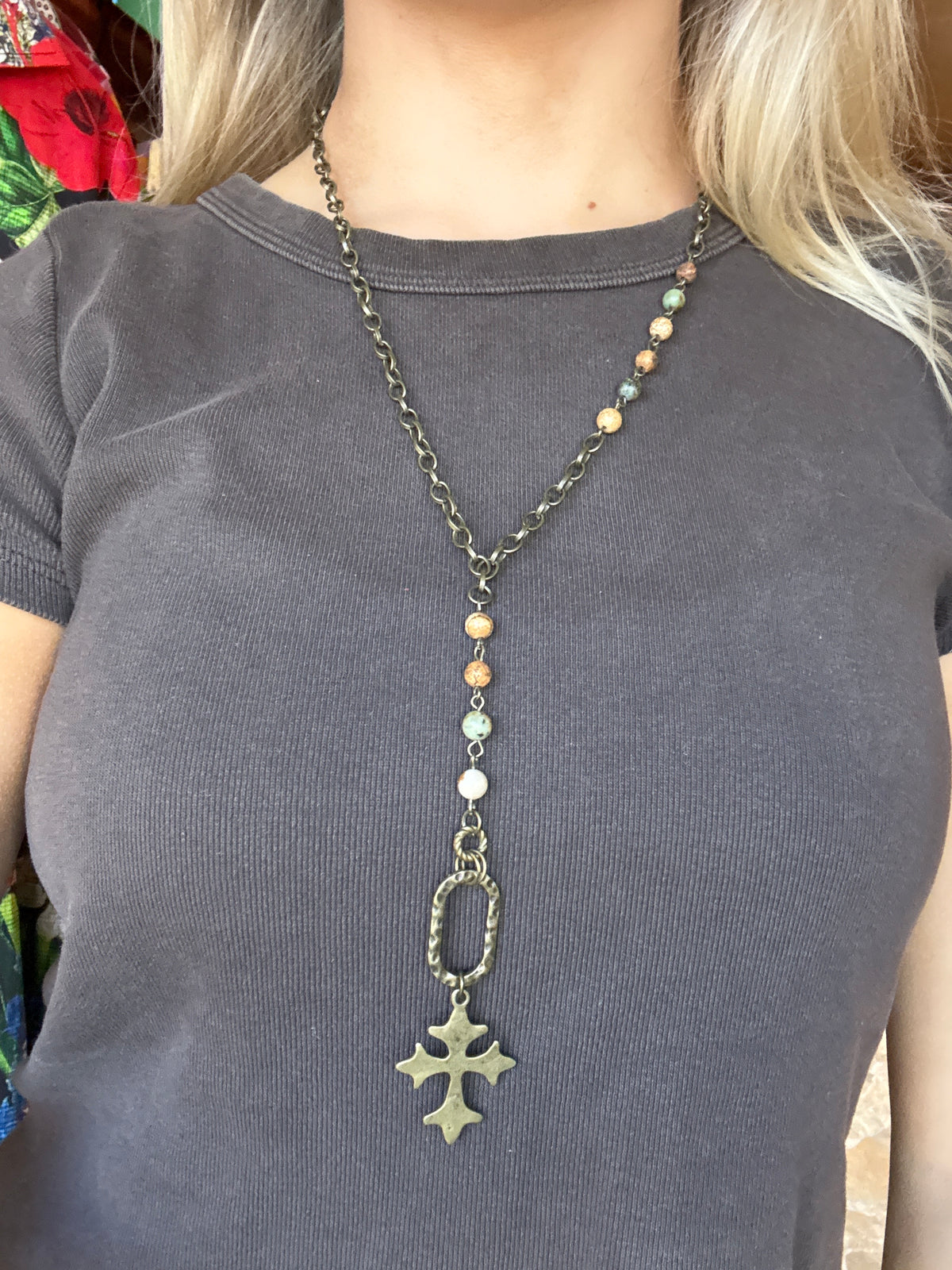 Boho Cross Drop necklace