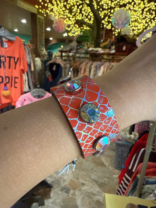 Orange Crystal Leather Bracelet