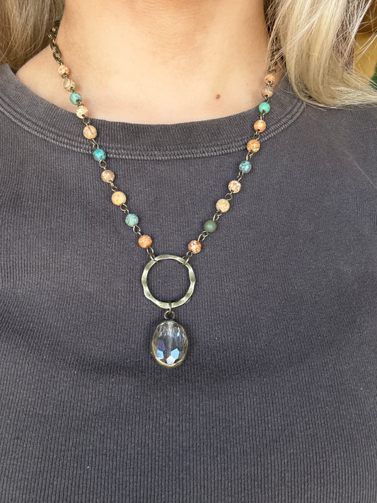 Coastal Beaded Crystal Circle Necklace
