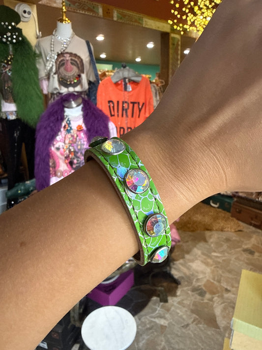 Green Mermaid Leather Bling Bracelet