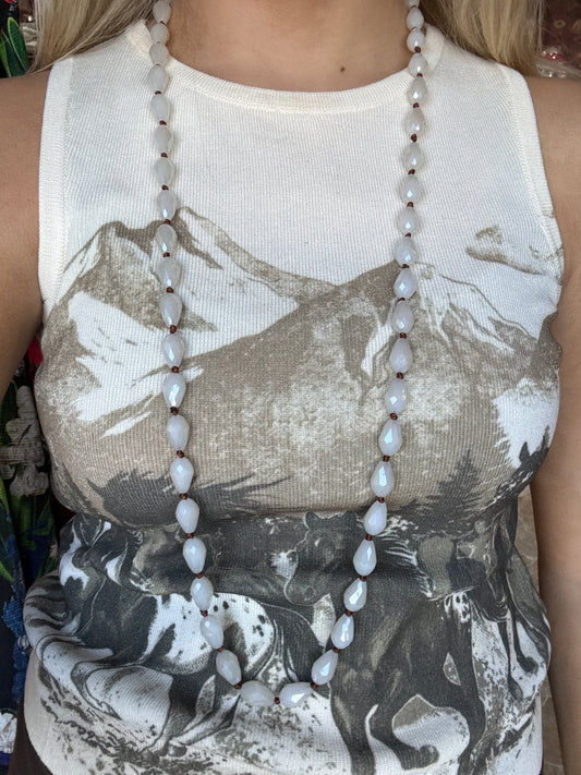 White Teardrop Faceted Necklace