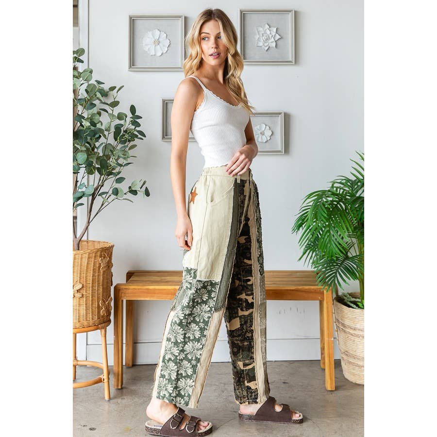 MINERAL WASHED PATCHWORK TWILL PANTS