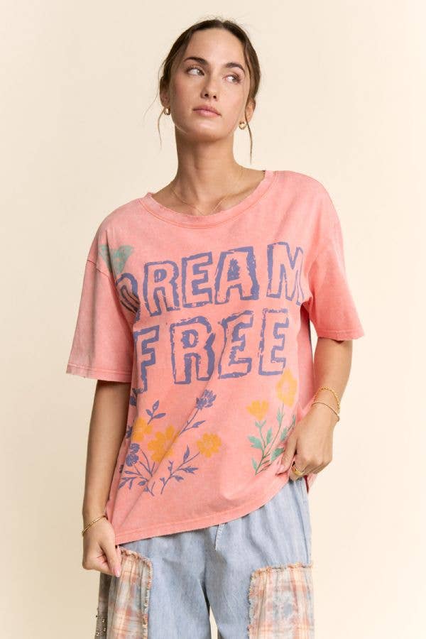 DREAM FREE FLORAL GRAPHIC MINERAL WASH TOP