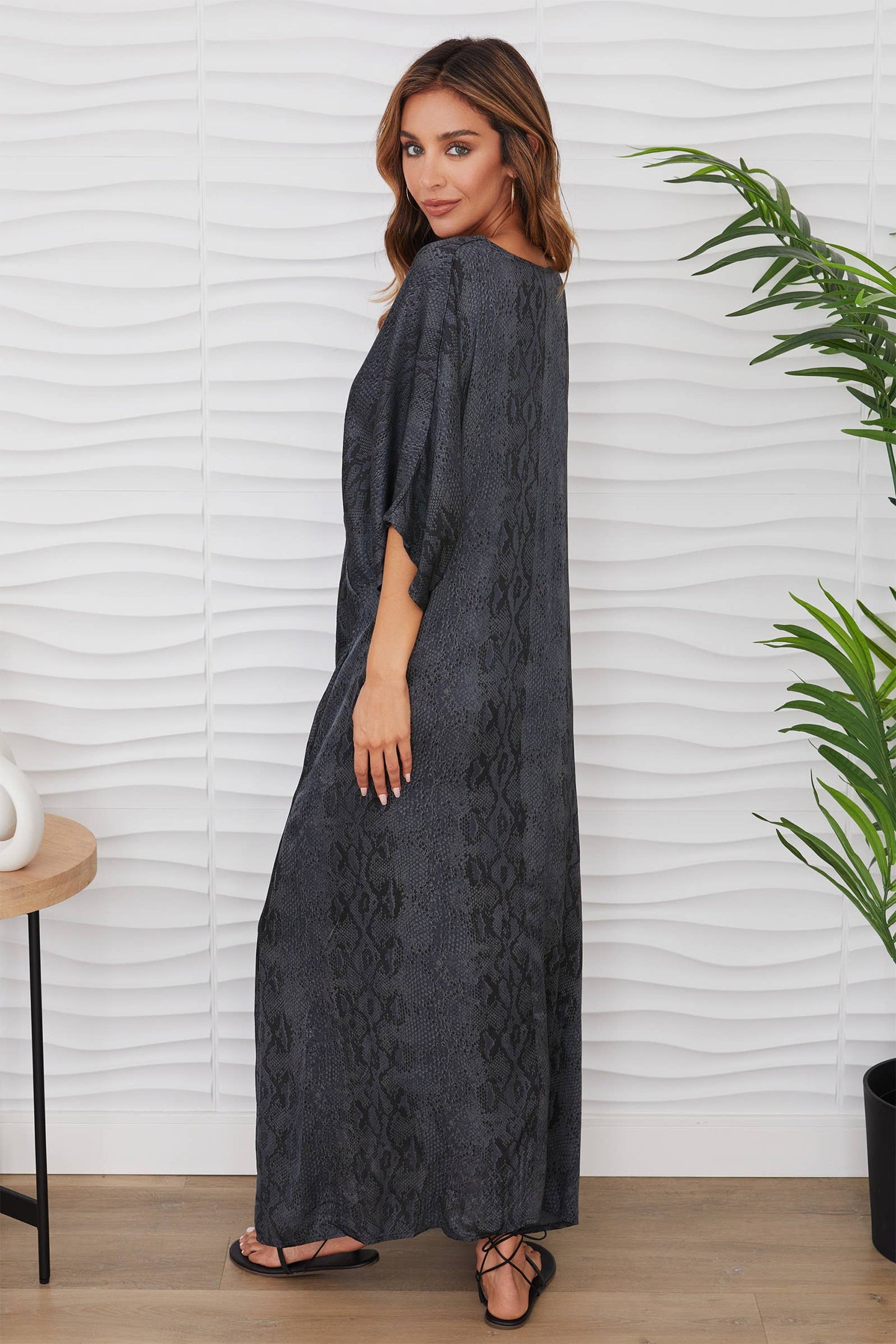 SNAKE V-NECK DOLMAN MAXI DRESS