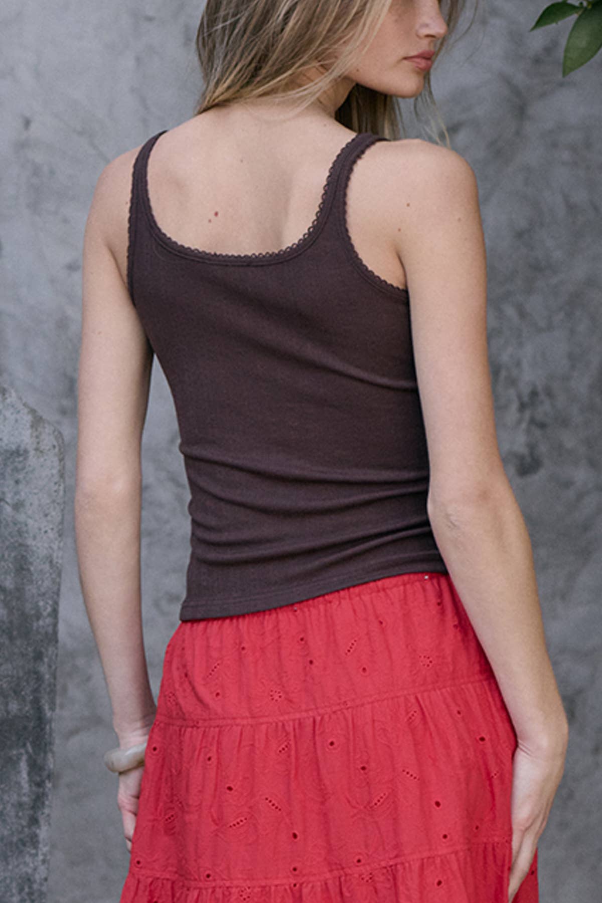 Pointelle Ribbed Button Front Knit Cami