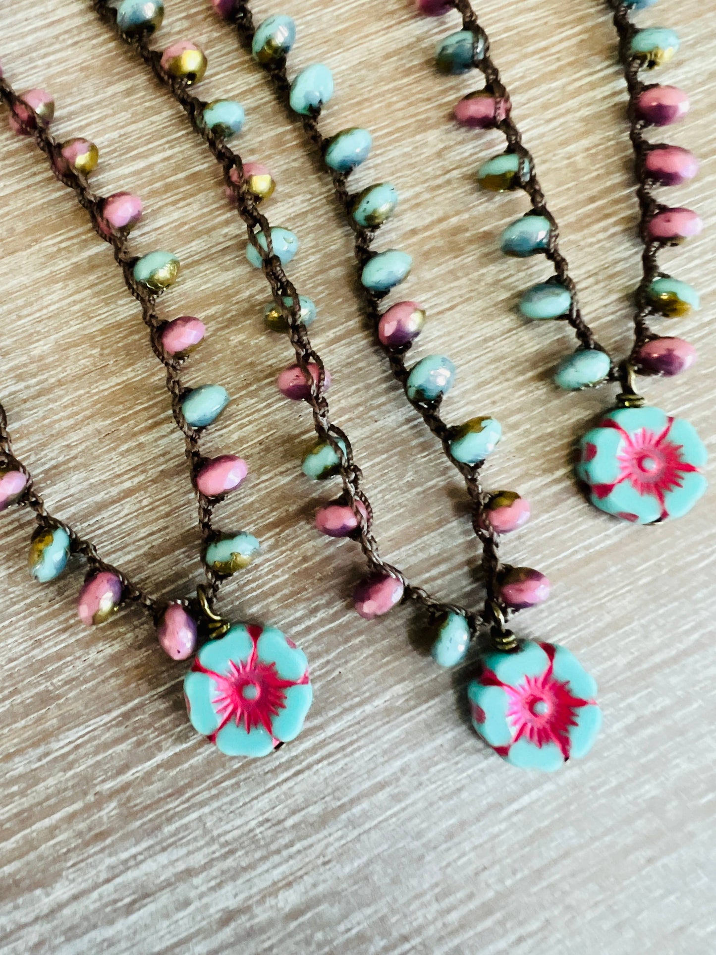 Cotton Candy Pressed Glass Flower Necklace