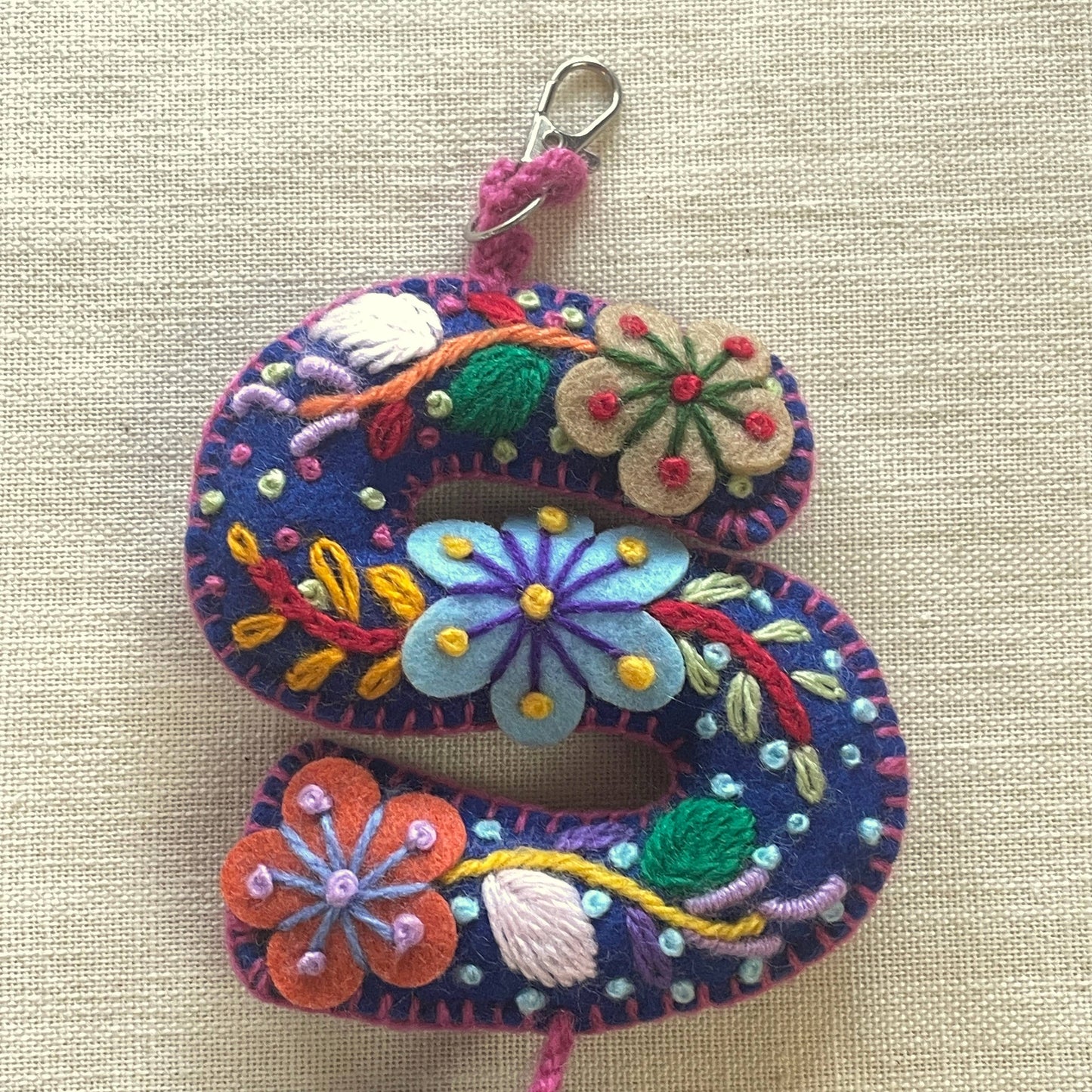S - Hand Embroidered Keychain, Peru 