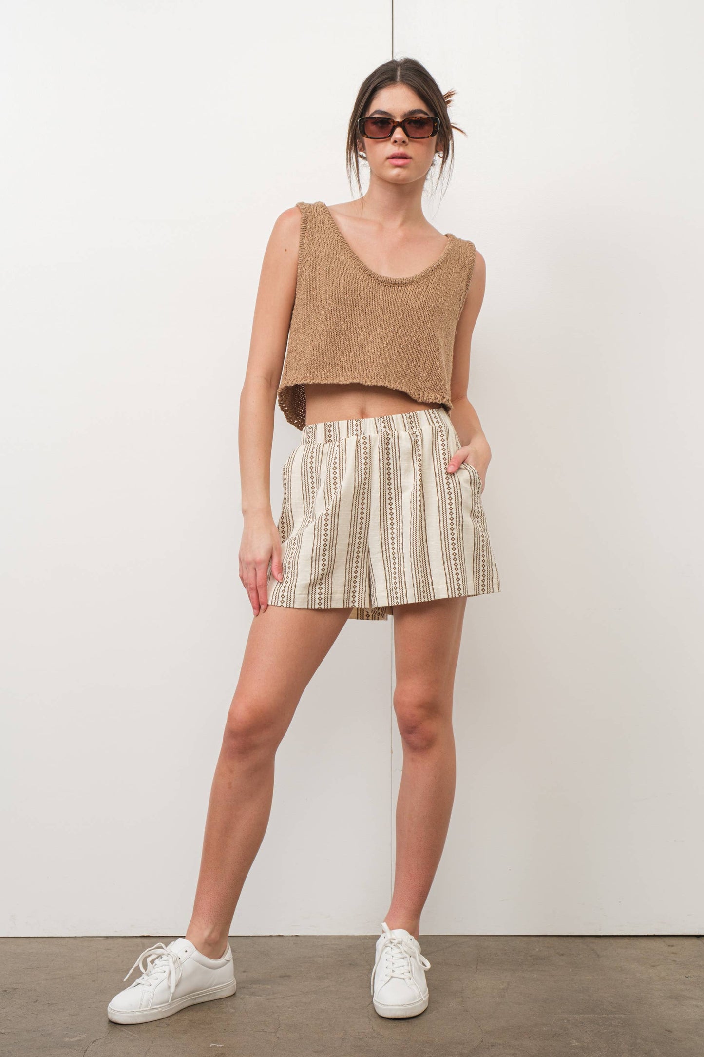 Tan Boucle Knit Tank Top