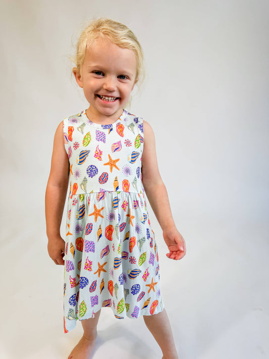 Beach Seashells - Sleeveless Pocket Dress