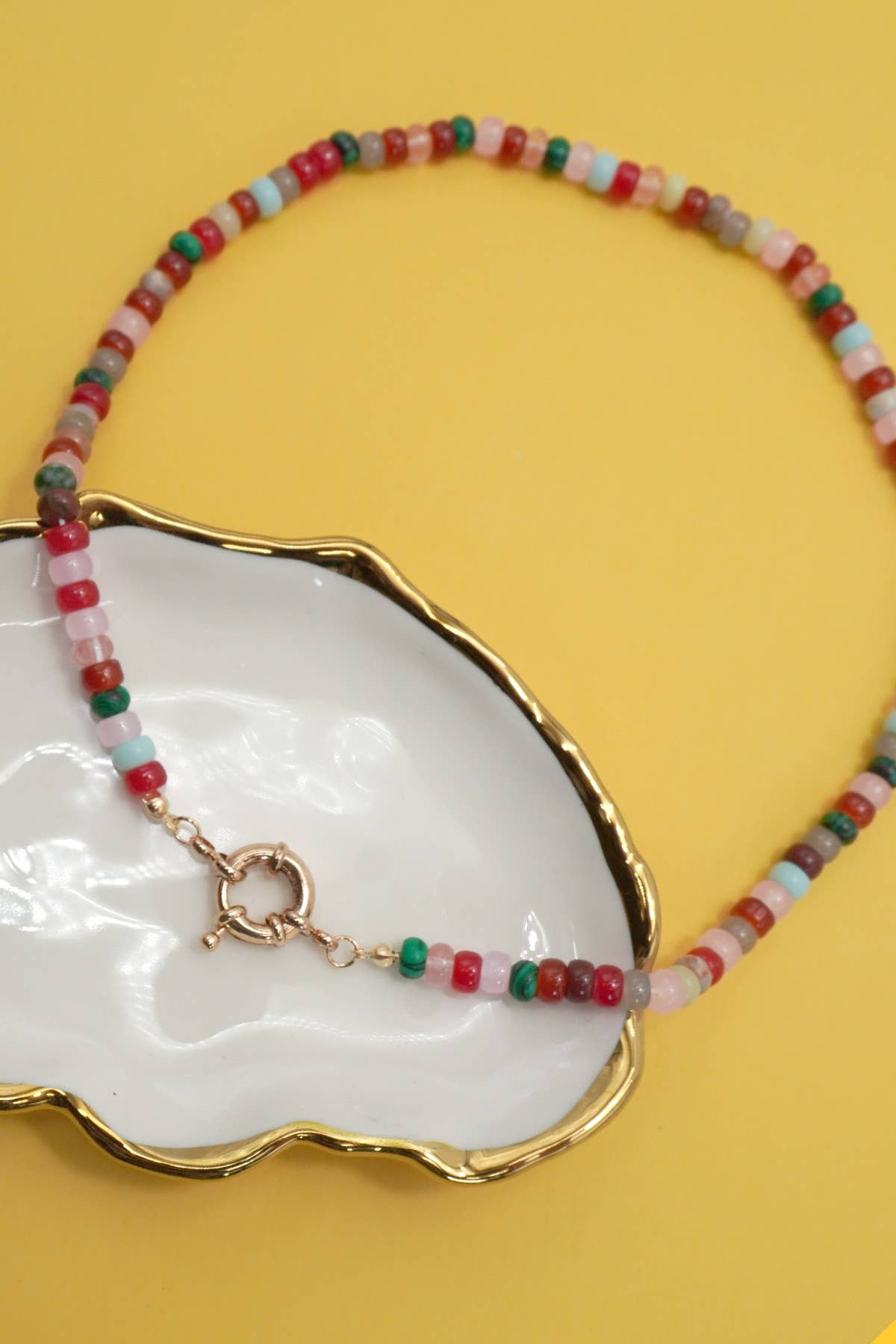 NATURAL STONE CHARM BEADED NECKLACE