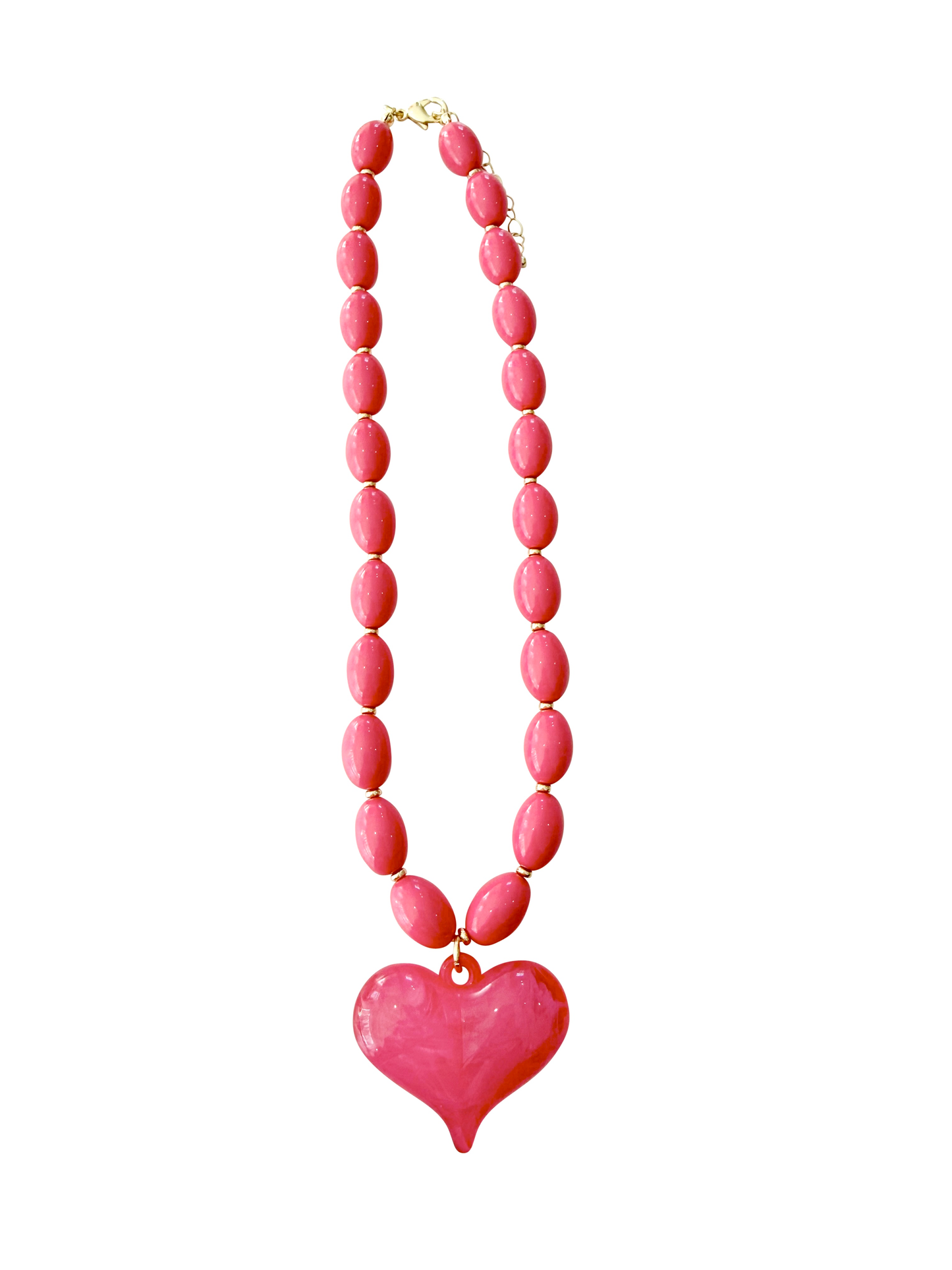 Roxie Hot Pink Beaded Necklace with Heart Charm