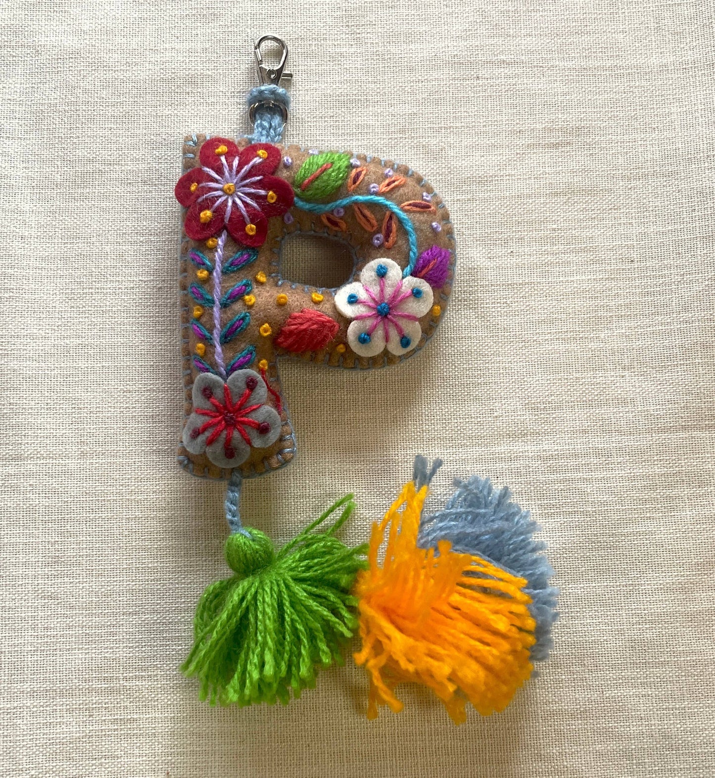 P - Hand Embroidered Keychain
