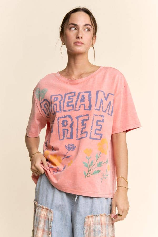 DREAM FREE FLORAL GRAPHIC MINERAL WASH TOP