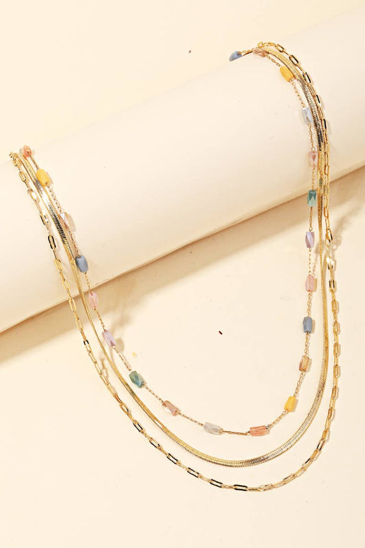 Layered Triple Chain Bead Necklace