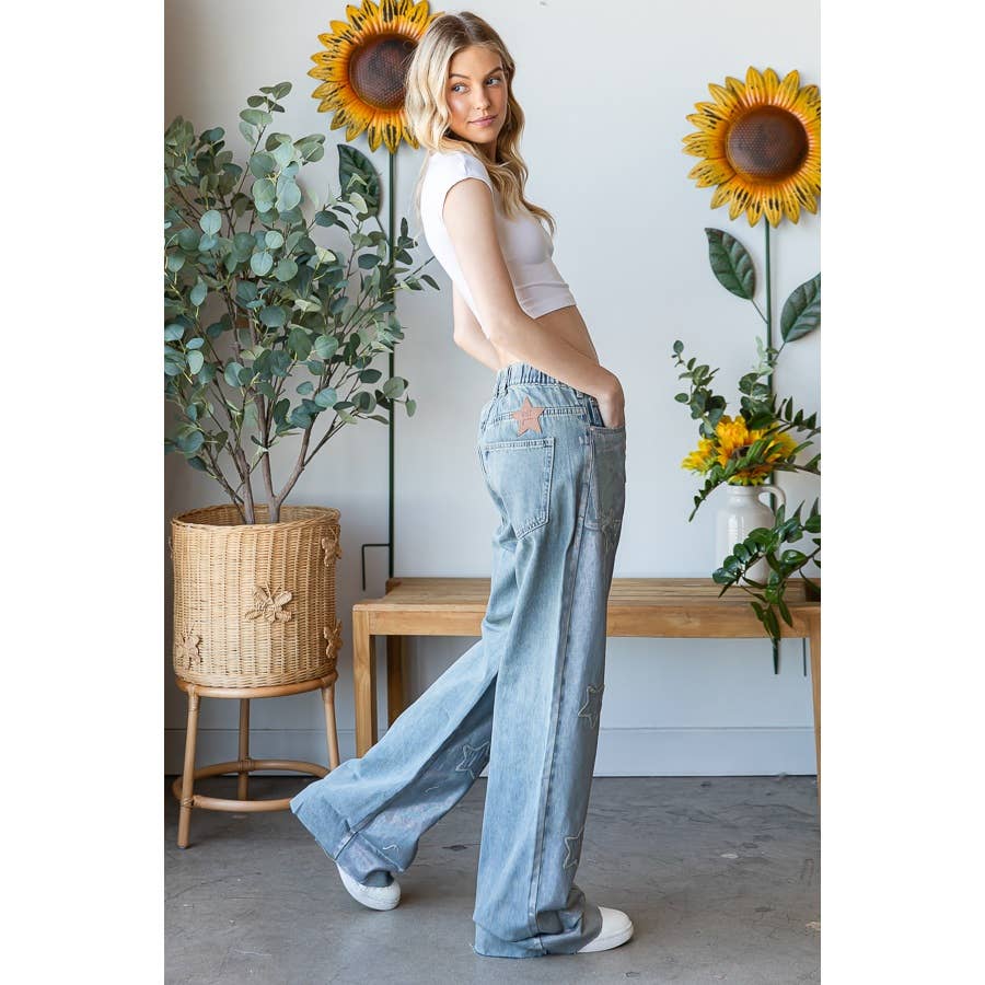 WASHED FOIL LOVE PATCHWORK DENIM JEANS