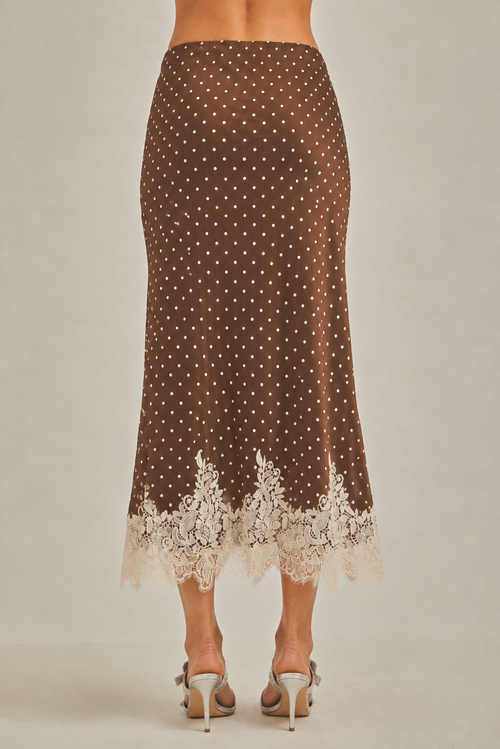 Polkadot with lace hem fit & flare bias midi skirt