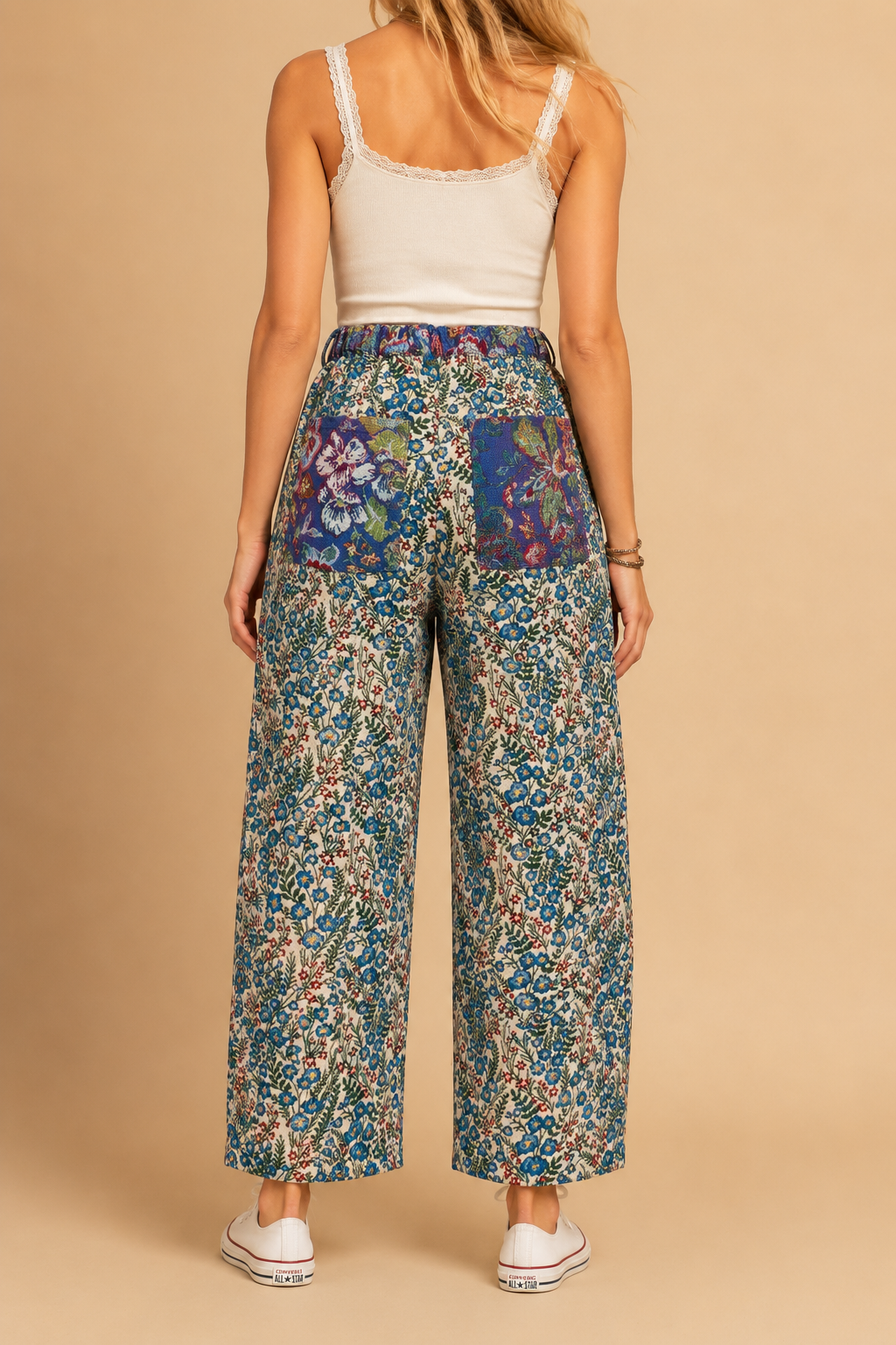 Vintage Tapestry Mixed-Print Wide-Leg Barrel Fit Pants