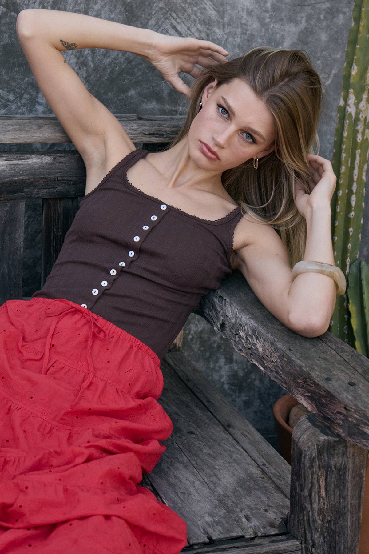 Pointelle Ribbed Button Front Knit Cami