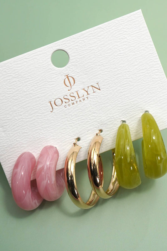 MULTI CLASSIC ACRYLIC HOOP TRIO EARRINGS
