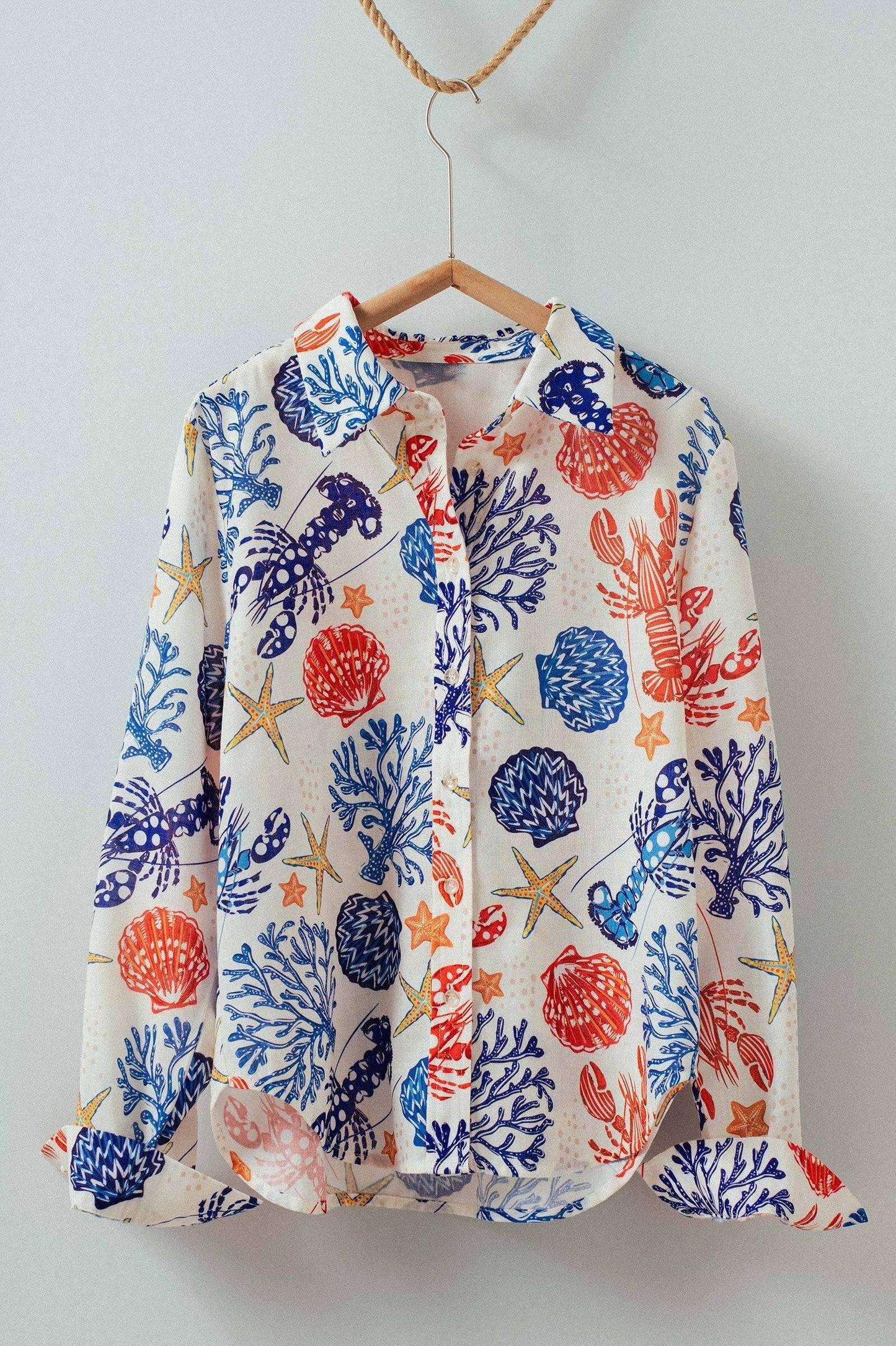Ocean Shell & Lobster Print Relaxed Summer Shirt