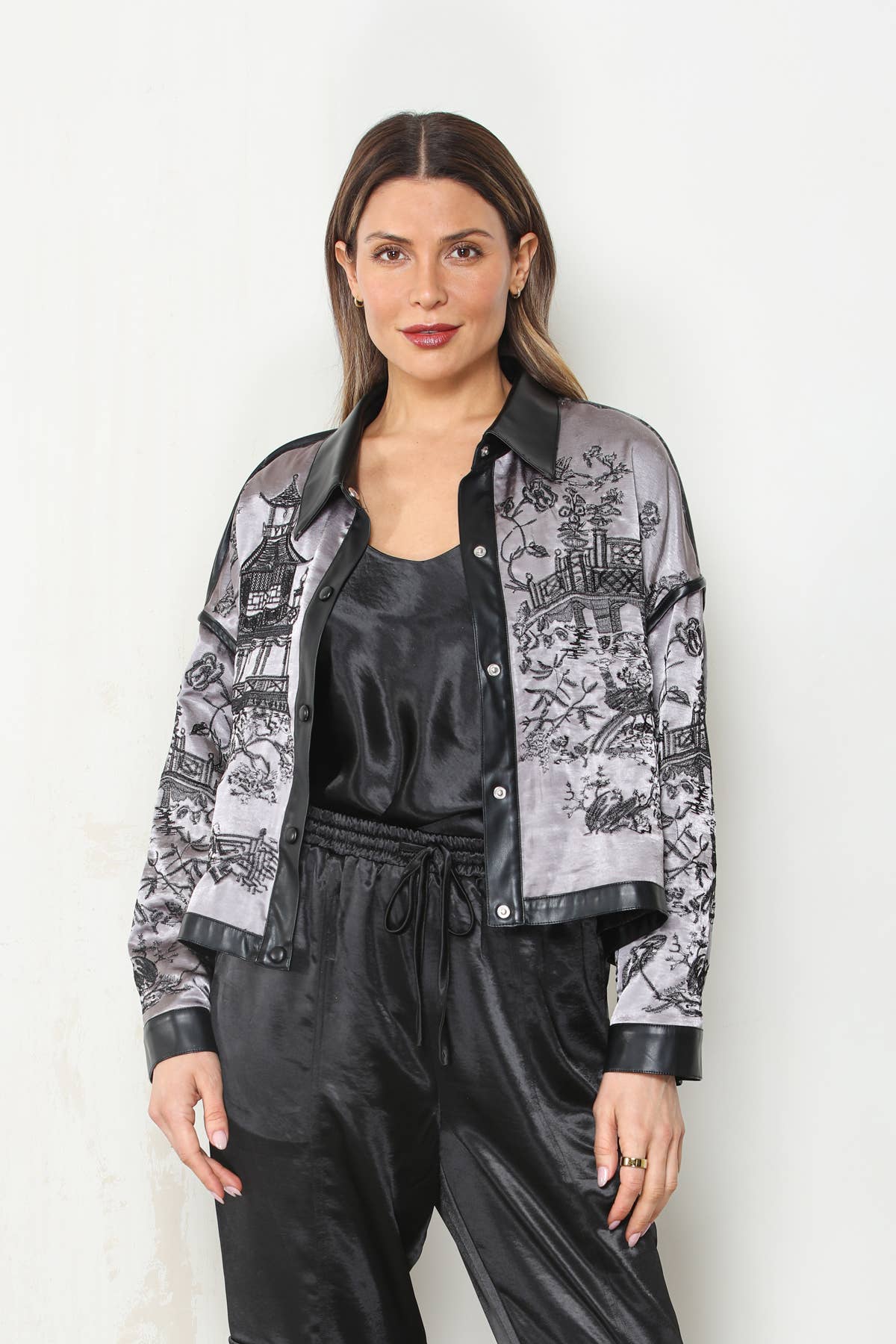 PRE ORDER SHIPS NOVEMBER 10 Embroidered Chinoiserie Crop Satin Jacket