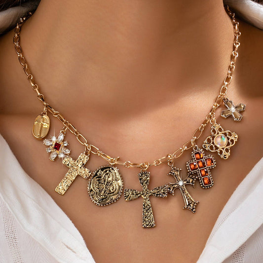 Charm Necklace-Gothic Cross Charms