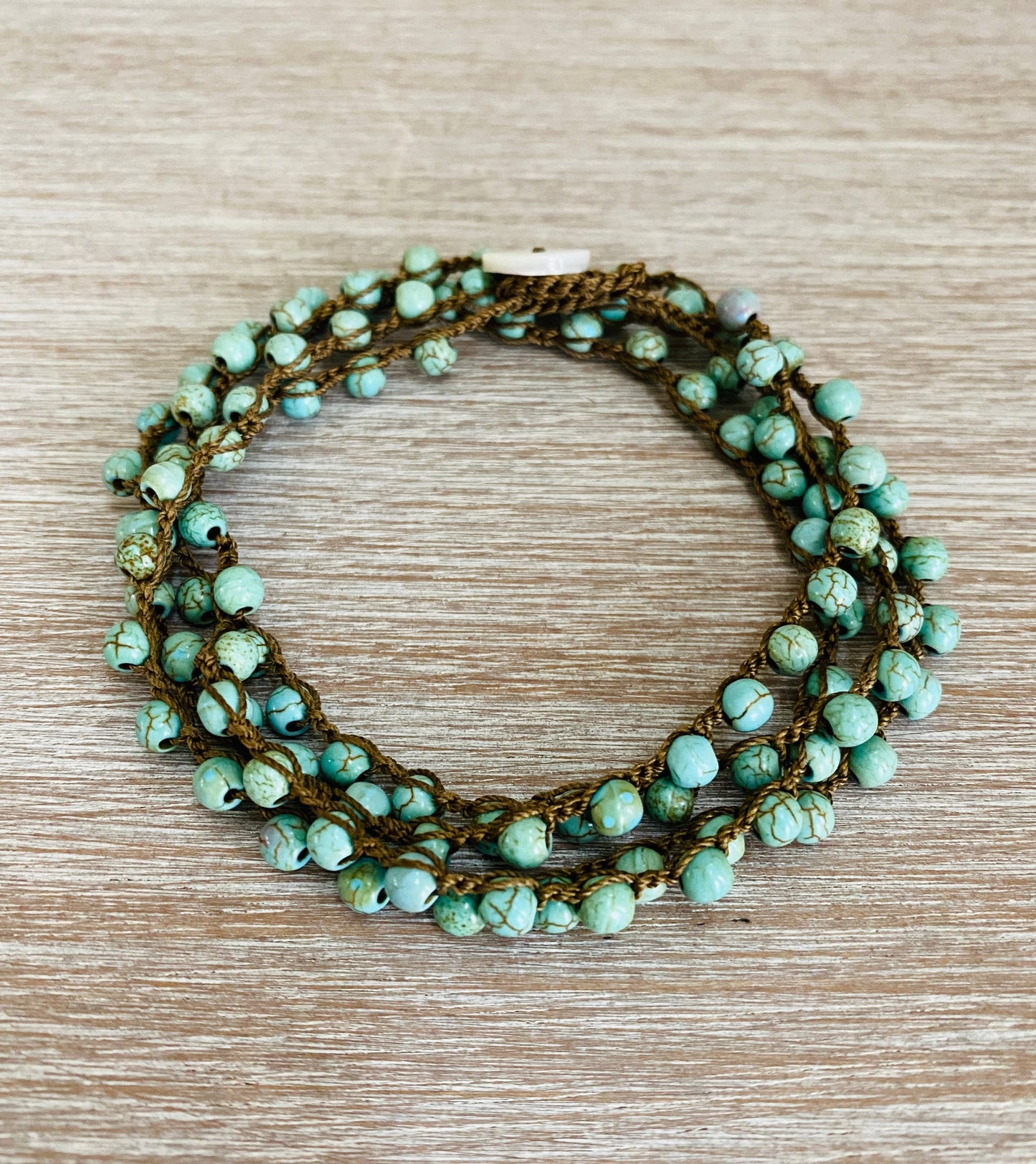 Long Turquoise Stone Strand Necklace To Wear Long, Wrapped