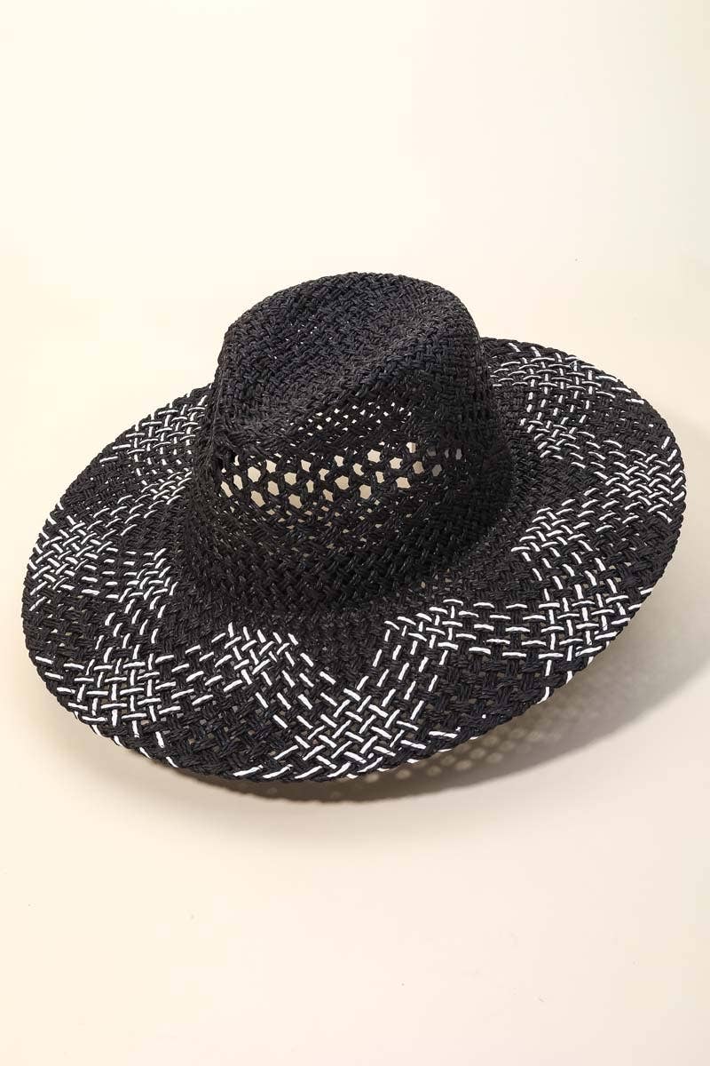 Two Tone Black Brim Woven Sunhat