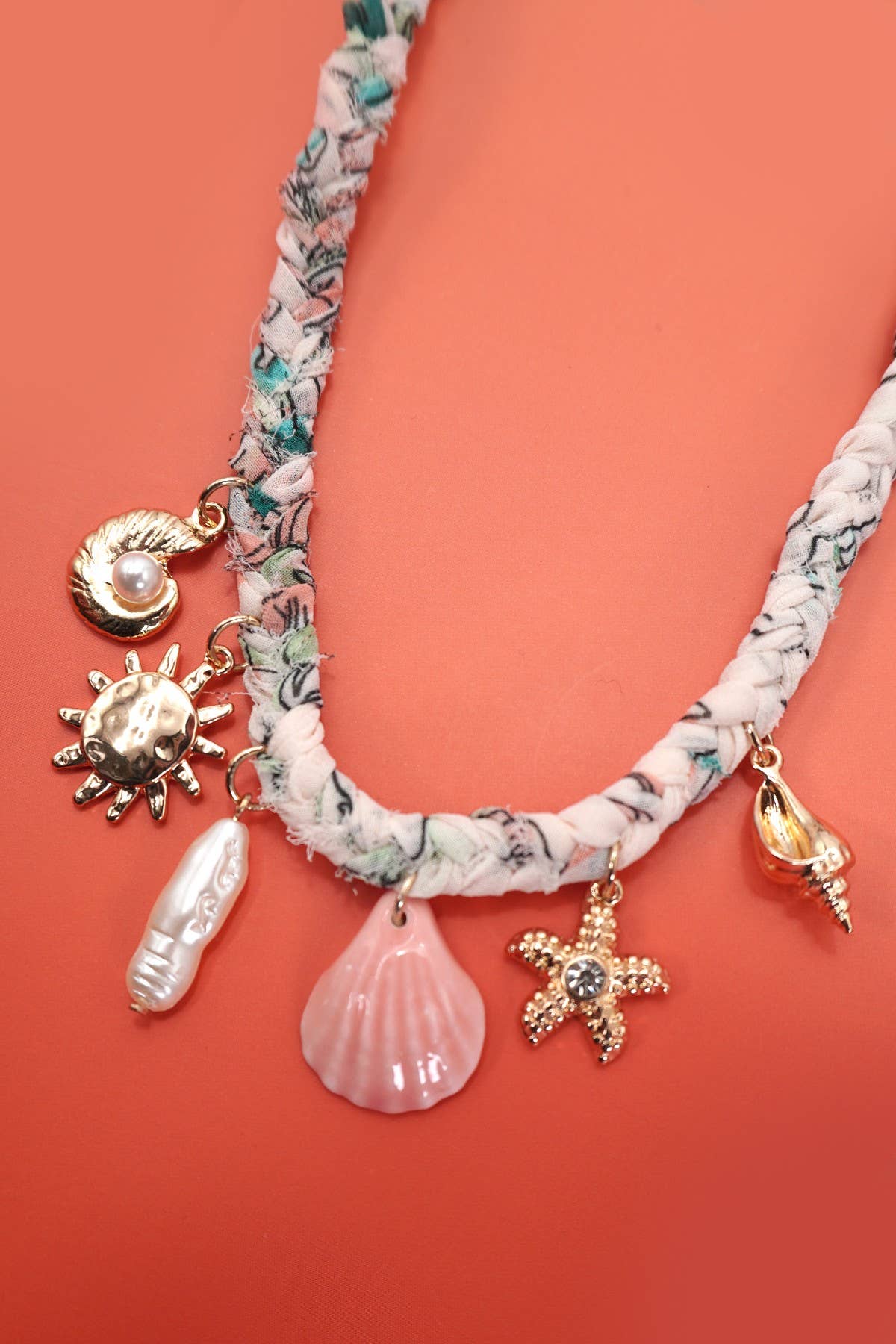 SCARF CHARM NECKLACE-STARFISH  SEASHELL SUN