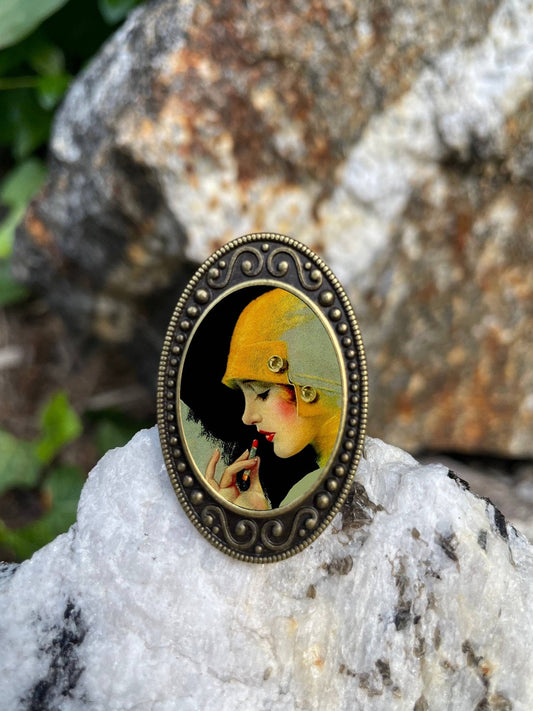 Flapper Lipstick Antiqued Bronze Adjustable Ring