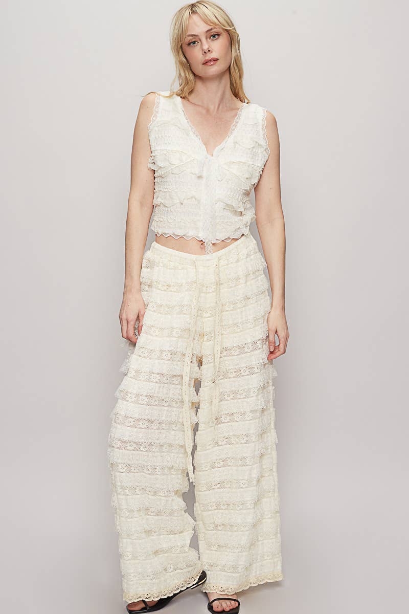 Cream Lace Ruffle Pants