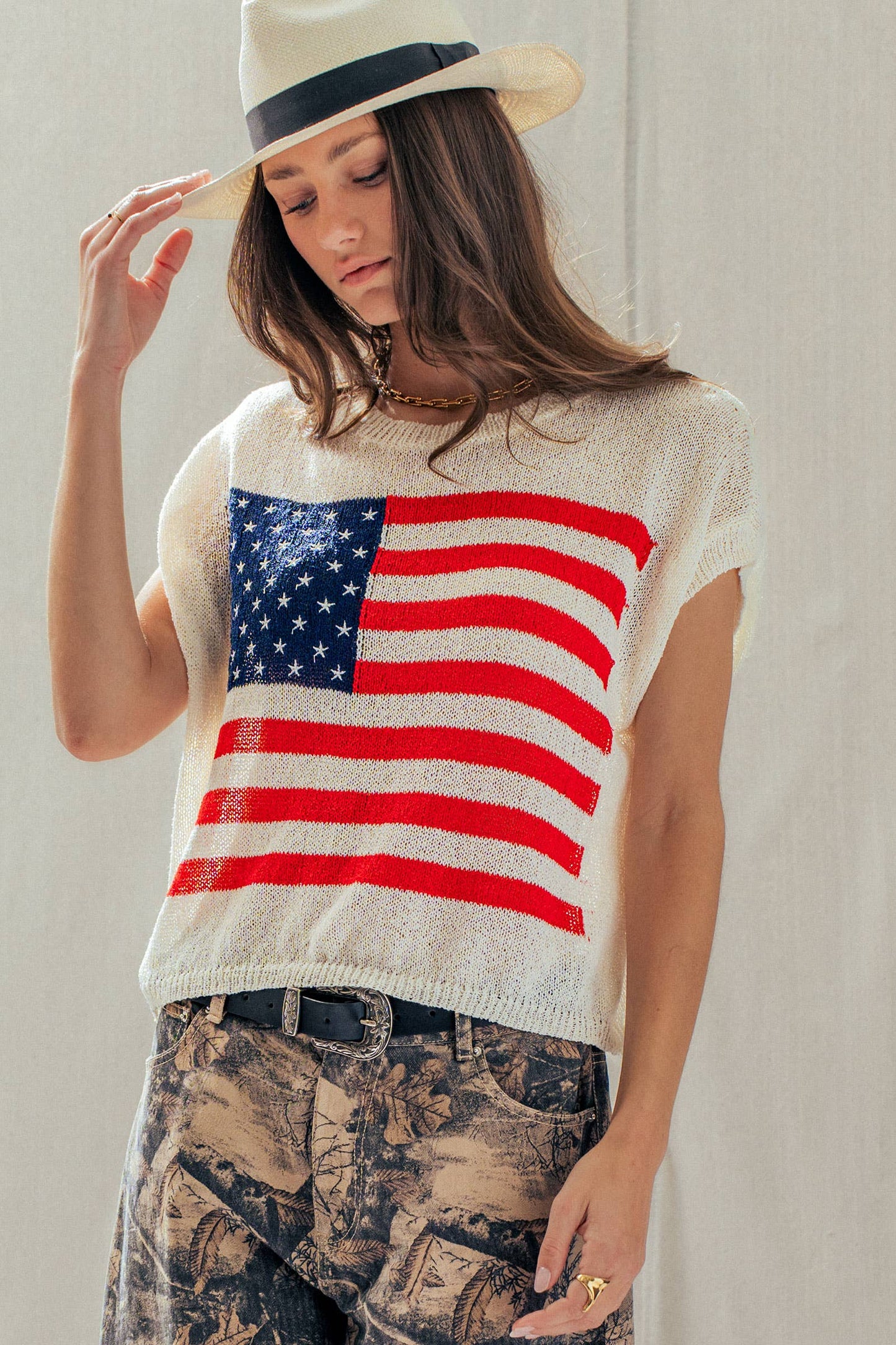 American Flag Graphic Knit Patriotic Top