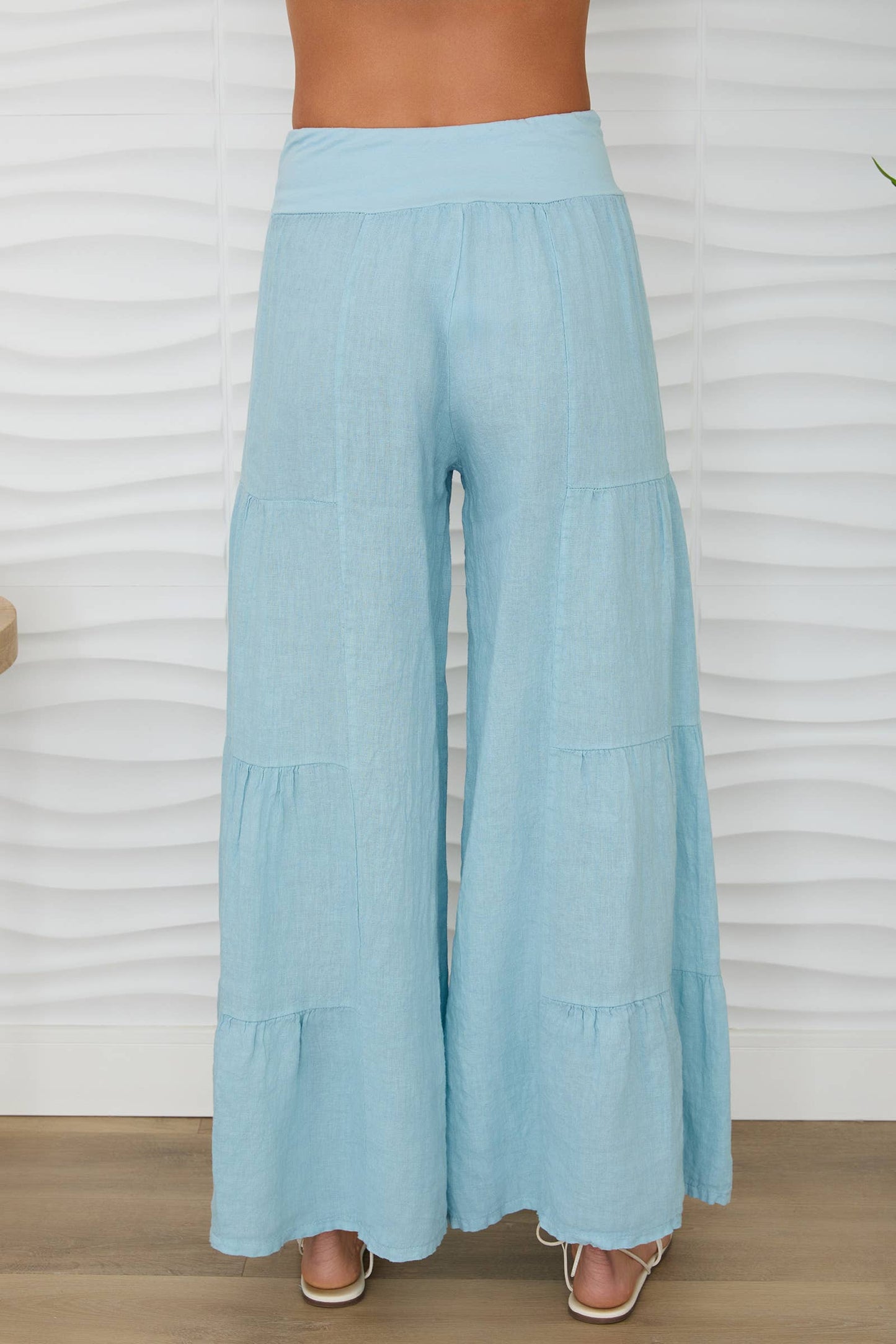 BLUE ZUCCERO LINEN TIERED PALAZZO PANT