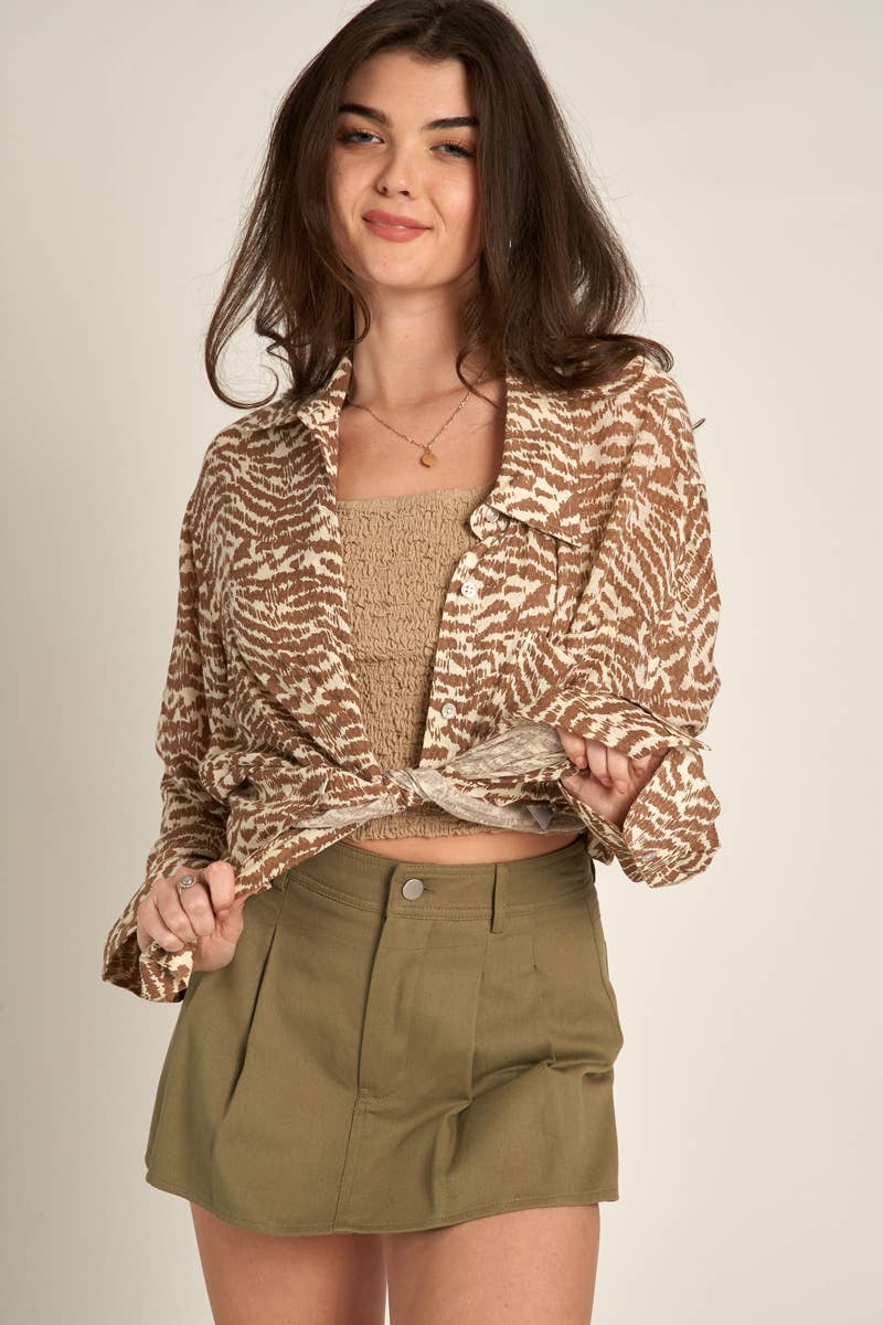 Animal Print Long Sleeve Button Down Shirt