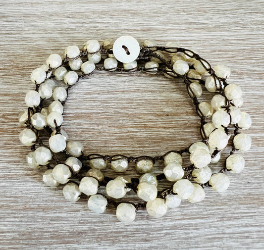 Ivory Shimmer Long Layering Necklace To Wrap Or Double