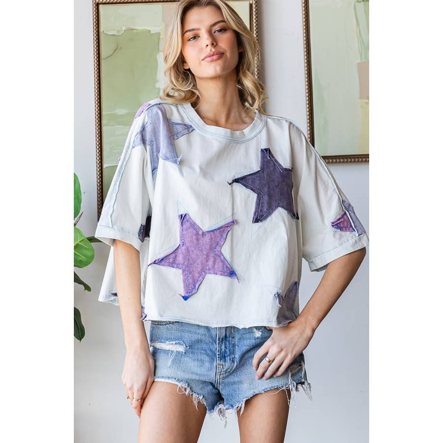 WASHED STAR PATCHWORK OVERSIZED TEE