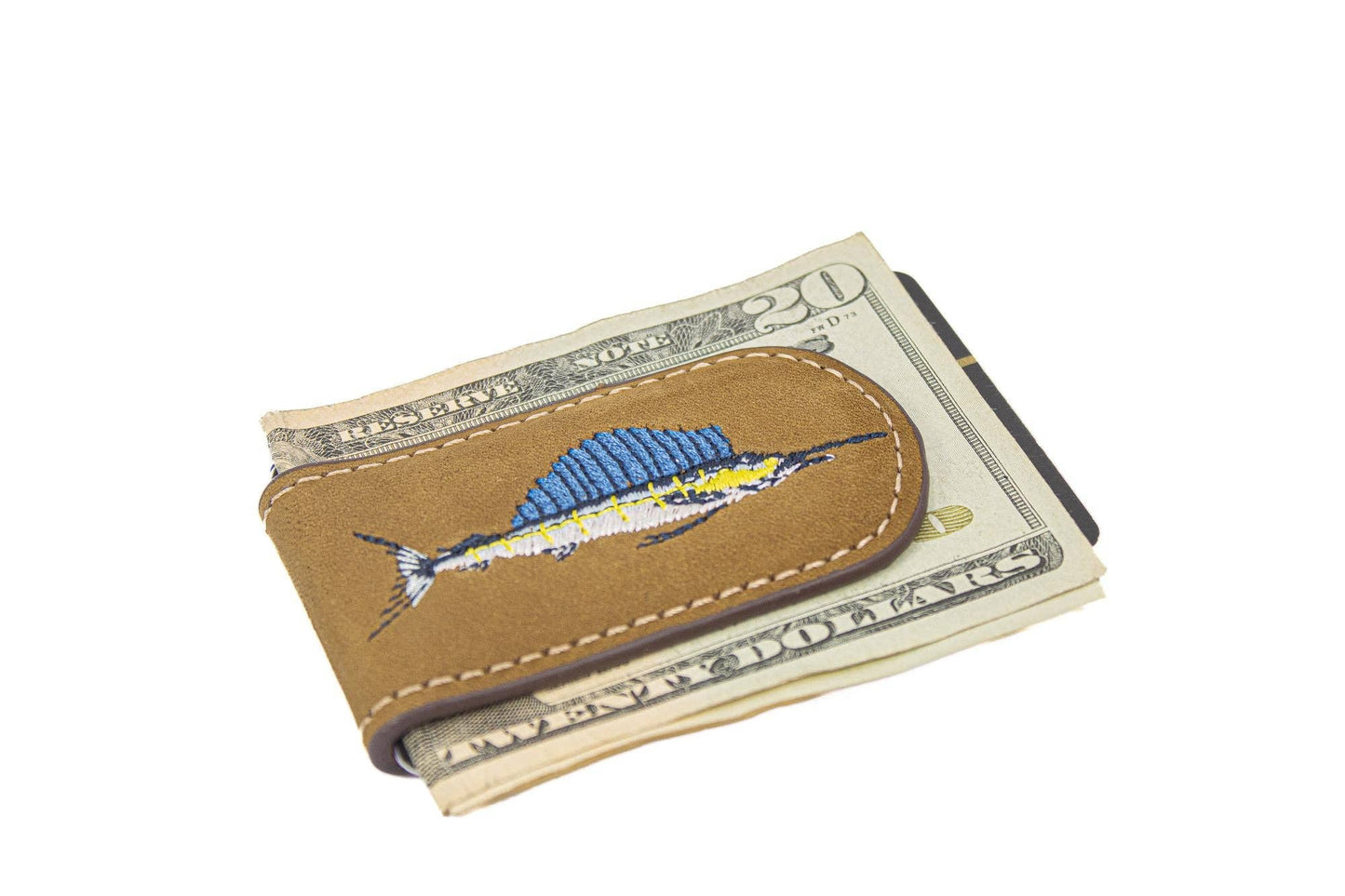 Embroidered Fish Leather Money Clip