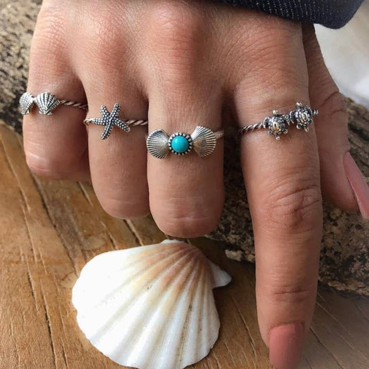 BOHO SEA LIFE OCEAN 4PC RING SET