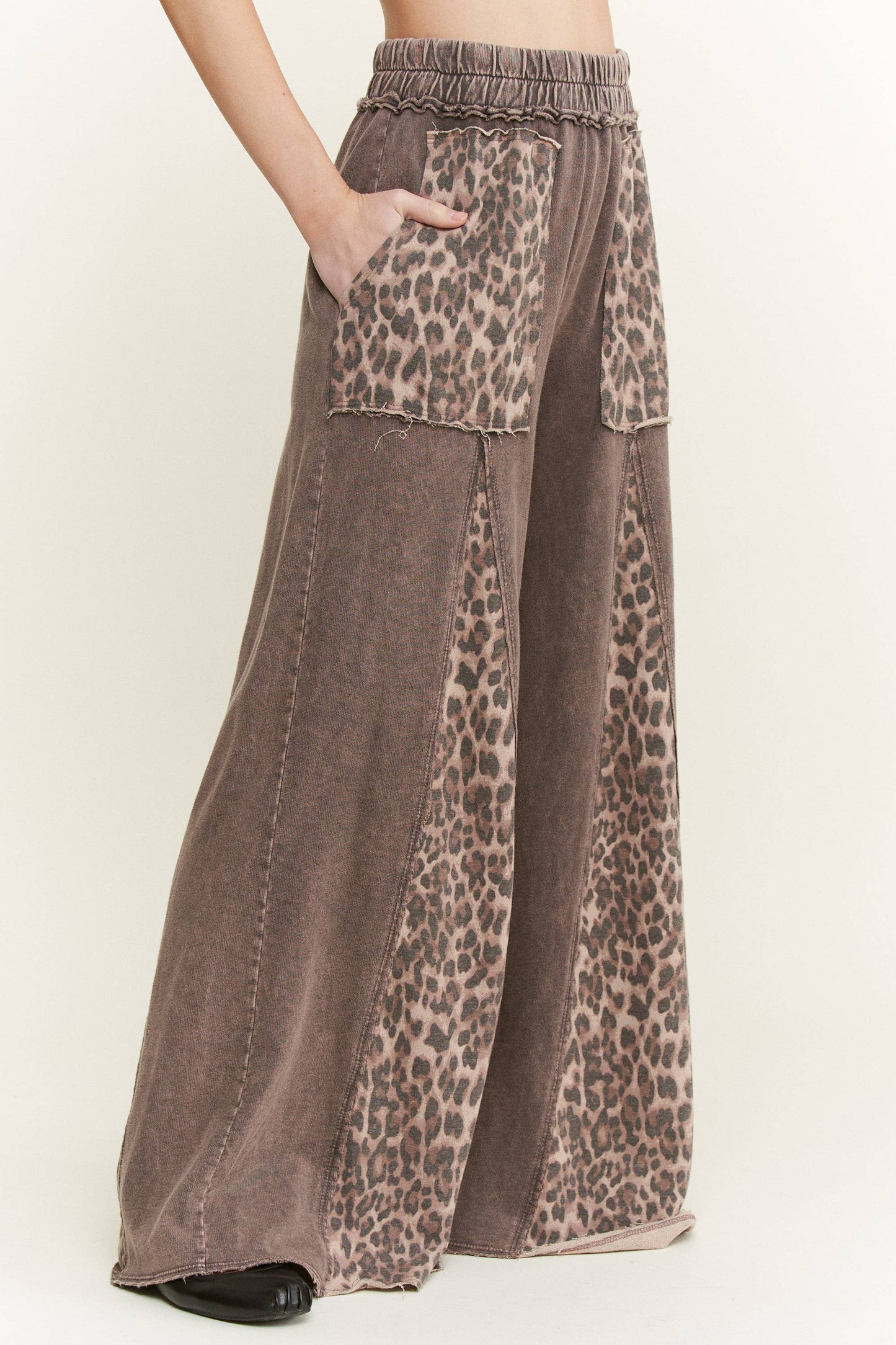 Mineral Washed Leopard Print Flare Pants