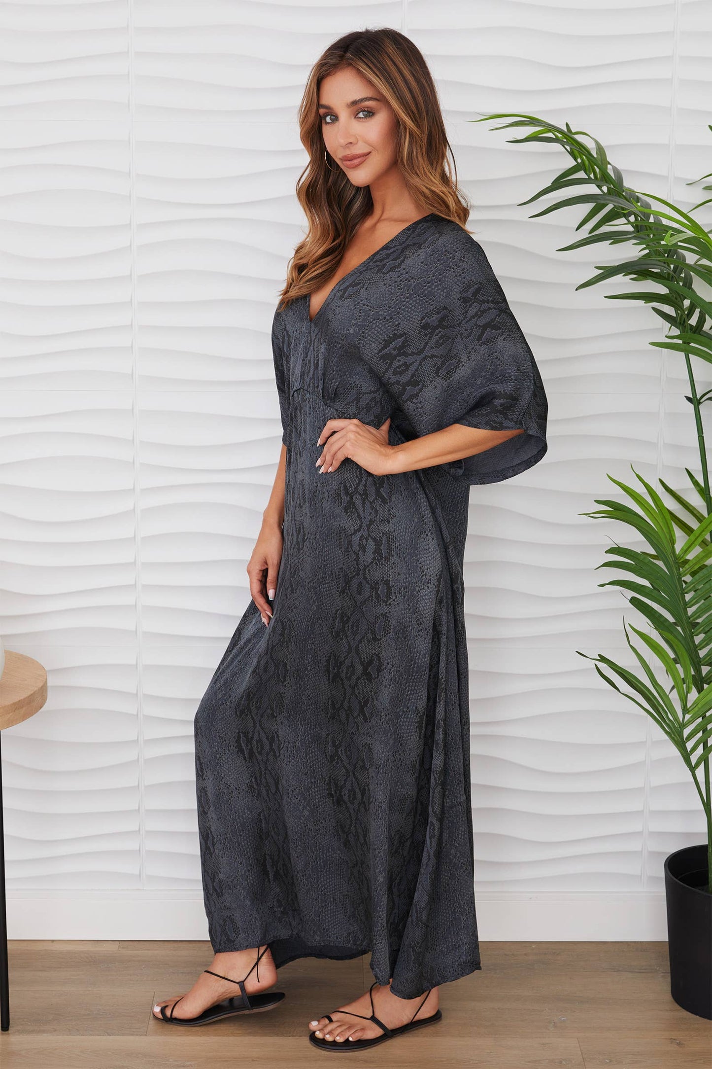 SNAKE V-NECK DOLMAN MAXI DRESS