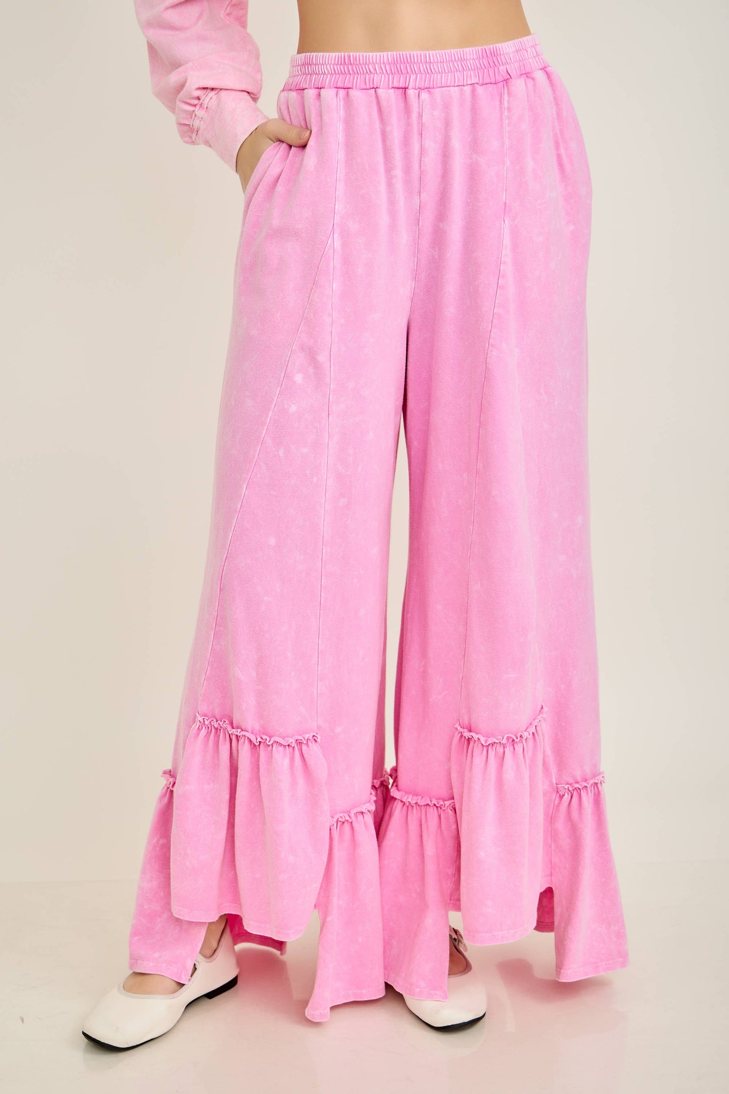 Pink Mineral Washed Jersey Tiered Skirt Pants