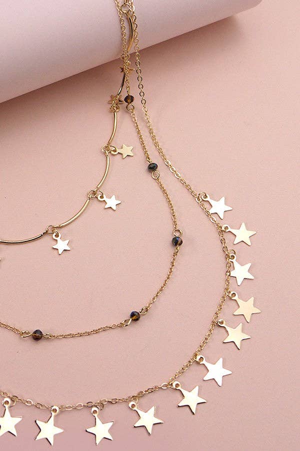 MULTI LAYER STAR CHARM BEAD NECKLACE