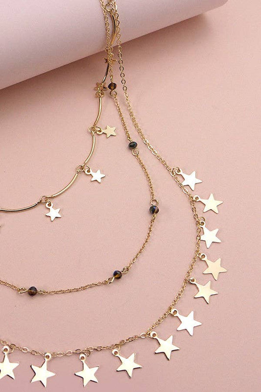 MULTI LAYER STAR CHARM BEAD NECKLACE