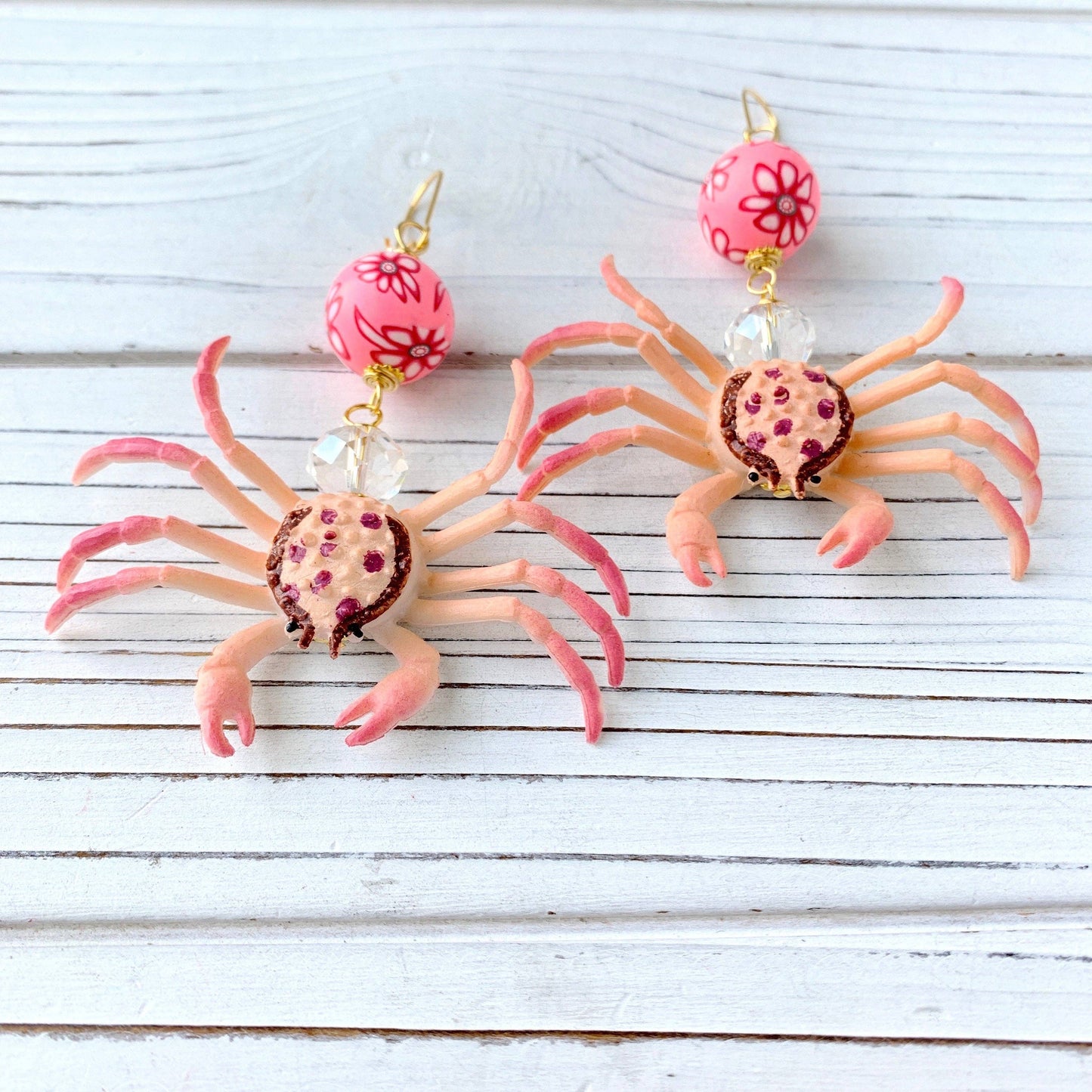 Pink Crab Statement Earrings