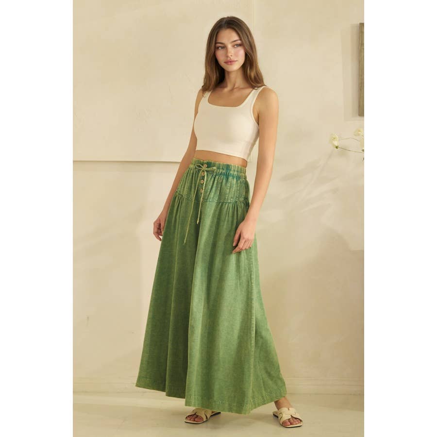 GREEN WASHED PINTUCK WIDE LEG Pants